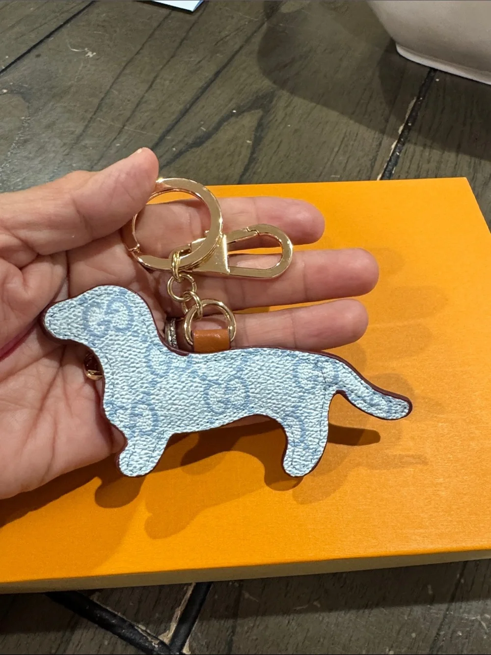 Light Blue and Brown Dachshund Keychain Charm